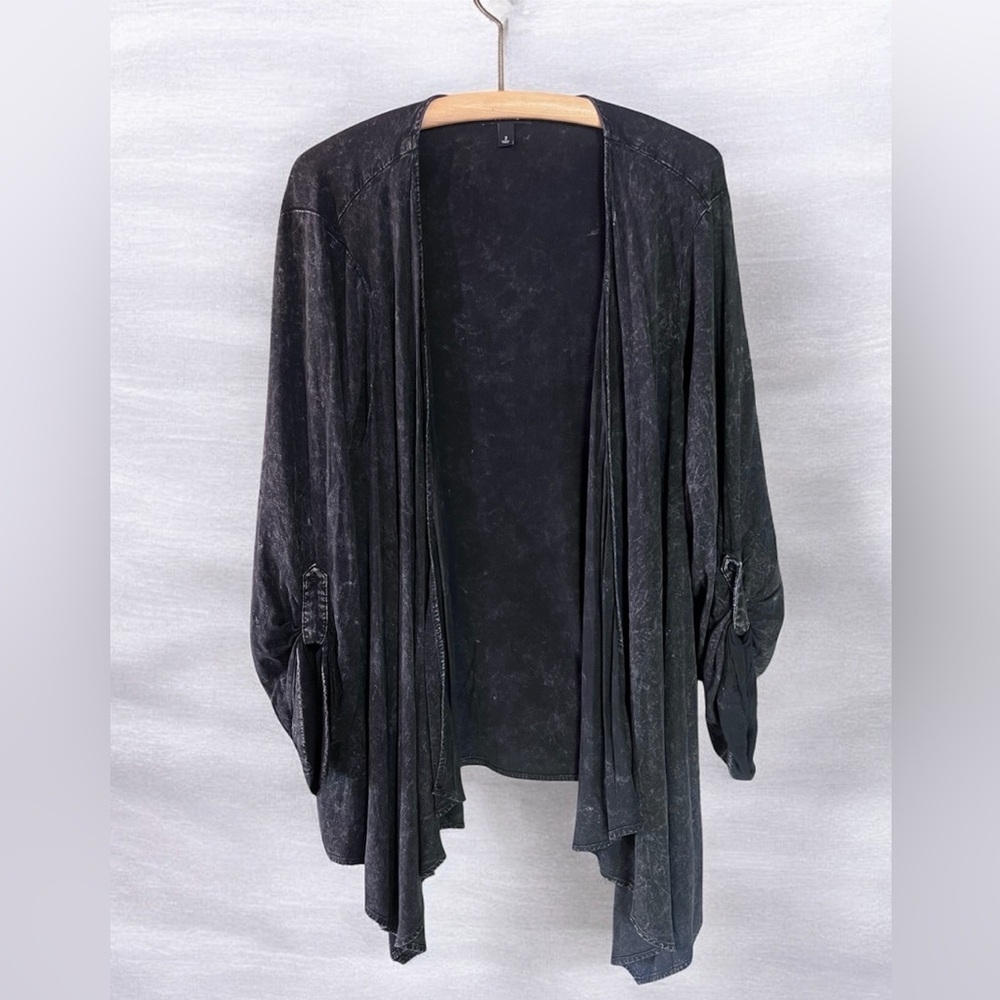 Torrid Black Open Front Waterfall Shrug  Long Sleeve Stretch Wrap Women’s 2/18